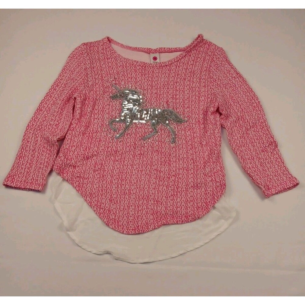 TG Total Girl Pink Long Sleeve Unicorn Sequin Chiffon Hem Blouse Girls 14